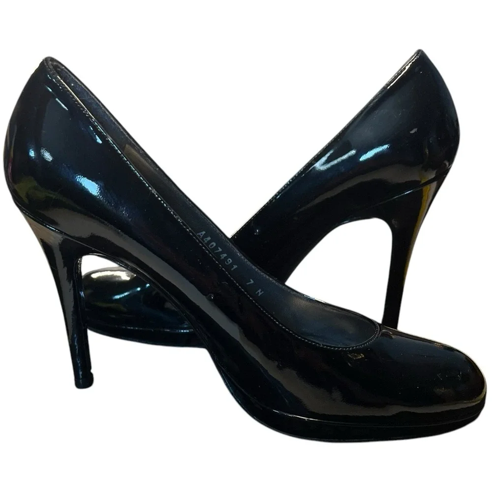 Stuart Weitzman Platswoon Black Patent Leather Platform Heels Size 7 N